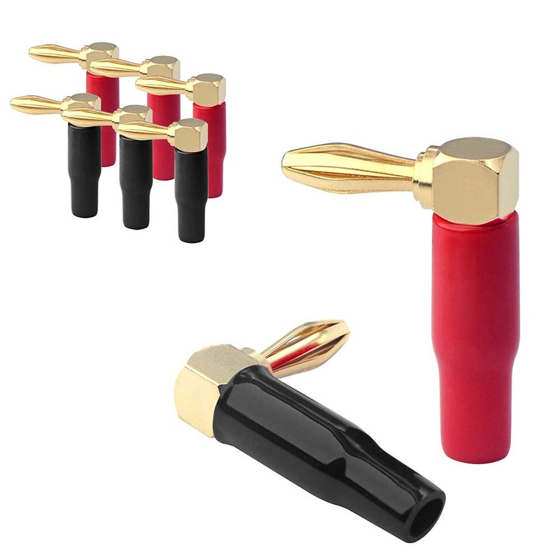 VCELINK Right Angle Banana Plugs 4 Pairs/8 Pack, 90 Degree 4mm 24K Gold Plated Dual Screw Type Speaker Connector for Speaker Wire, Red and Black - Image 1